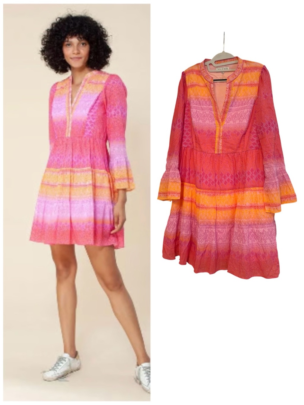 Hale Bob Marin Voile  Boho Stripe Tunic Dress - Pink & Orange XL